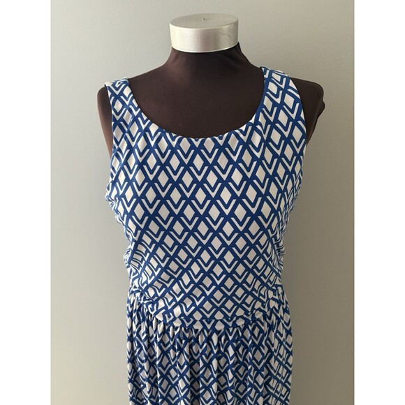 Brooks Brothers Dress Size M Blue & White Geometric Maxi Nautical Stretchy - Picture 1 of 12